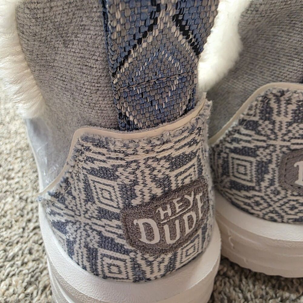 Hey Dude Camden Brushed Cozy Boots Size 9 Gray Slip Aztec Winter Blue EUC - Picture 10 of 12